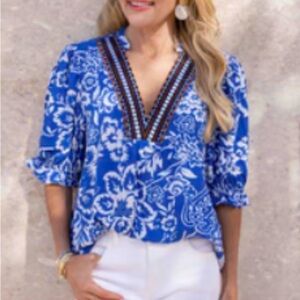 Elegant Blue Floral Women's Blouse